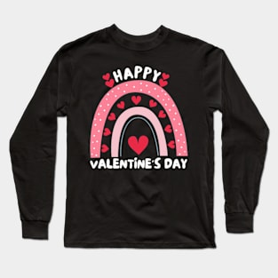 Happy Valentines Day Leopard Rainbow Long Sleeve T-Shirt